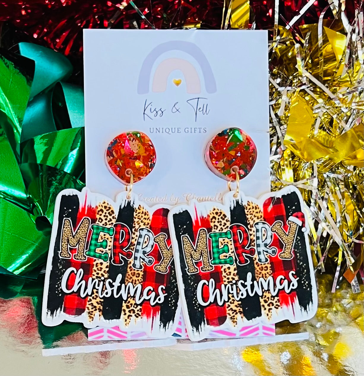 Merry Christmas Pattern Dangle Earrings