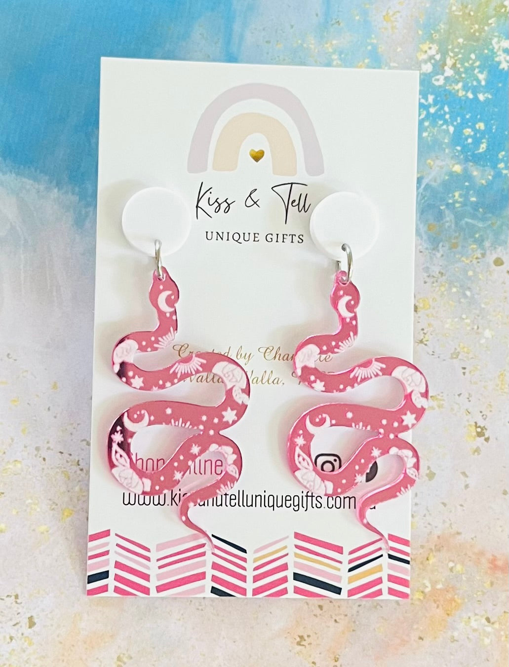 Pink Snake Dangle Earrings