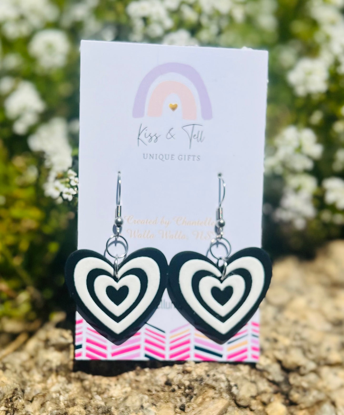 Black & White Heart Dangle Earrings