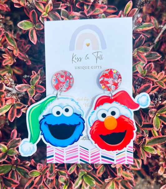 * LAST ONE *  Christmas Elmo & Cookie Dangle Earrings