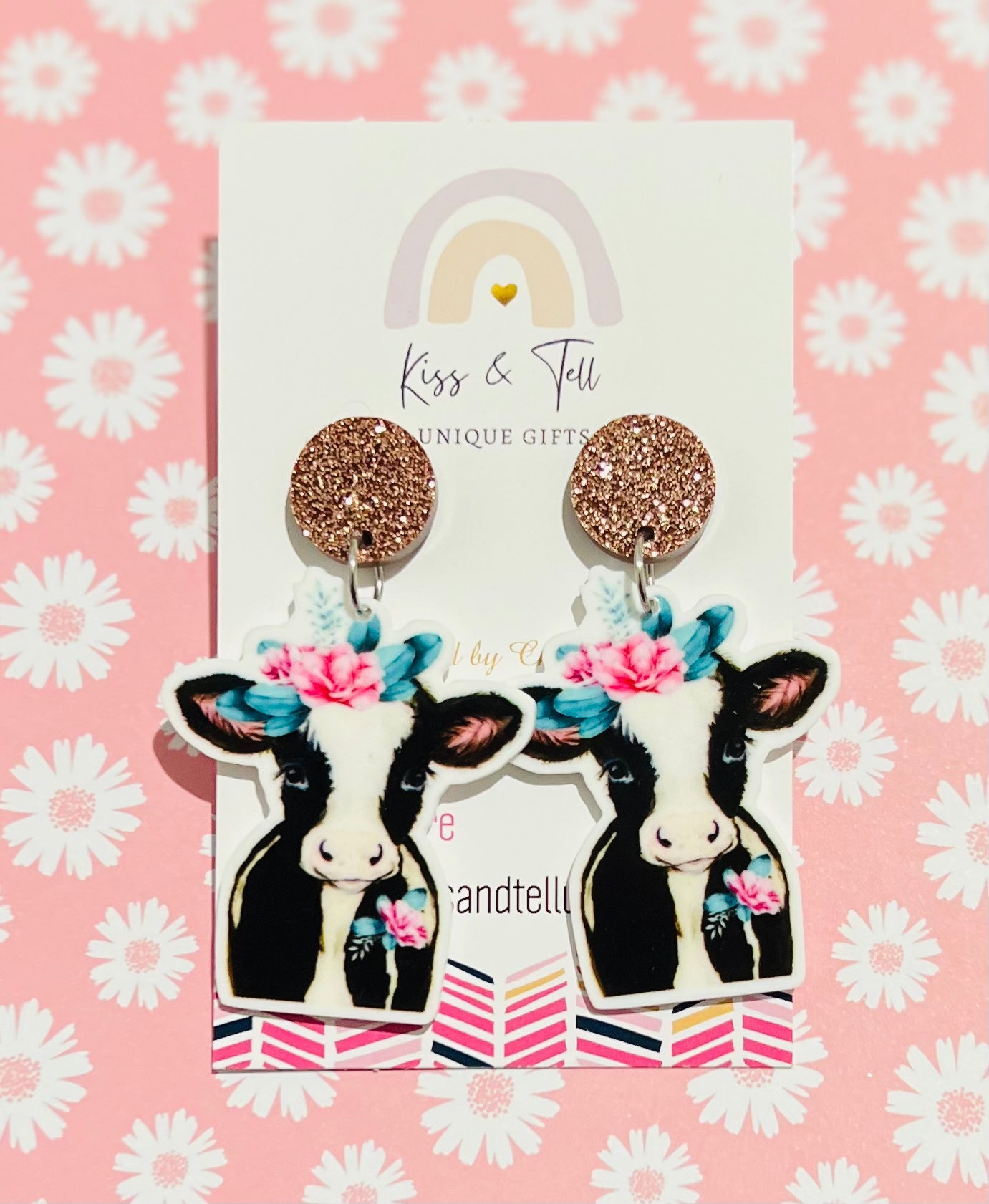 Floral Cow Dangle Earrings