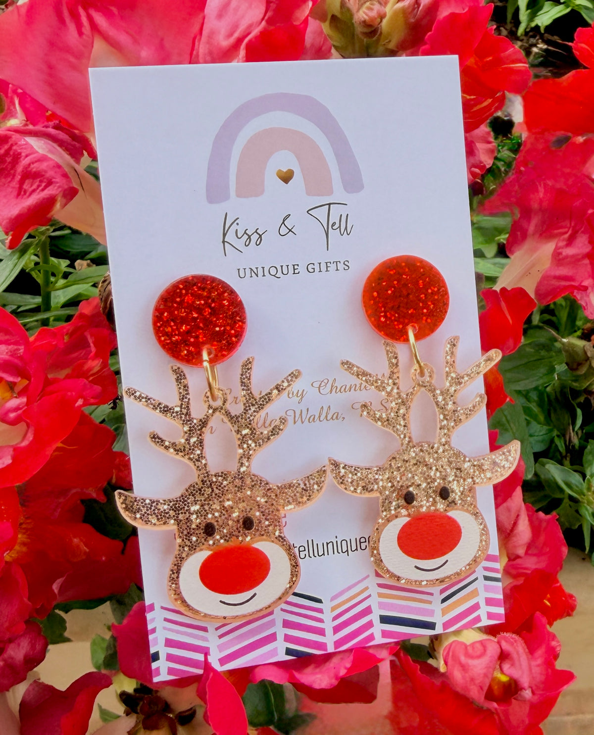 Glitter Rudolph Reindeer Dangle Earrings