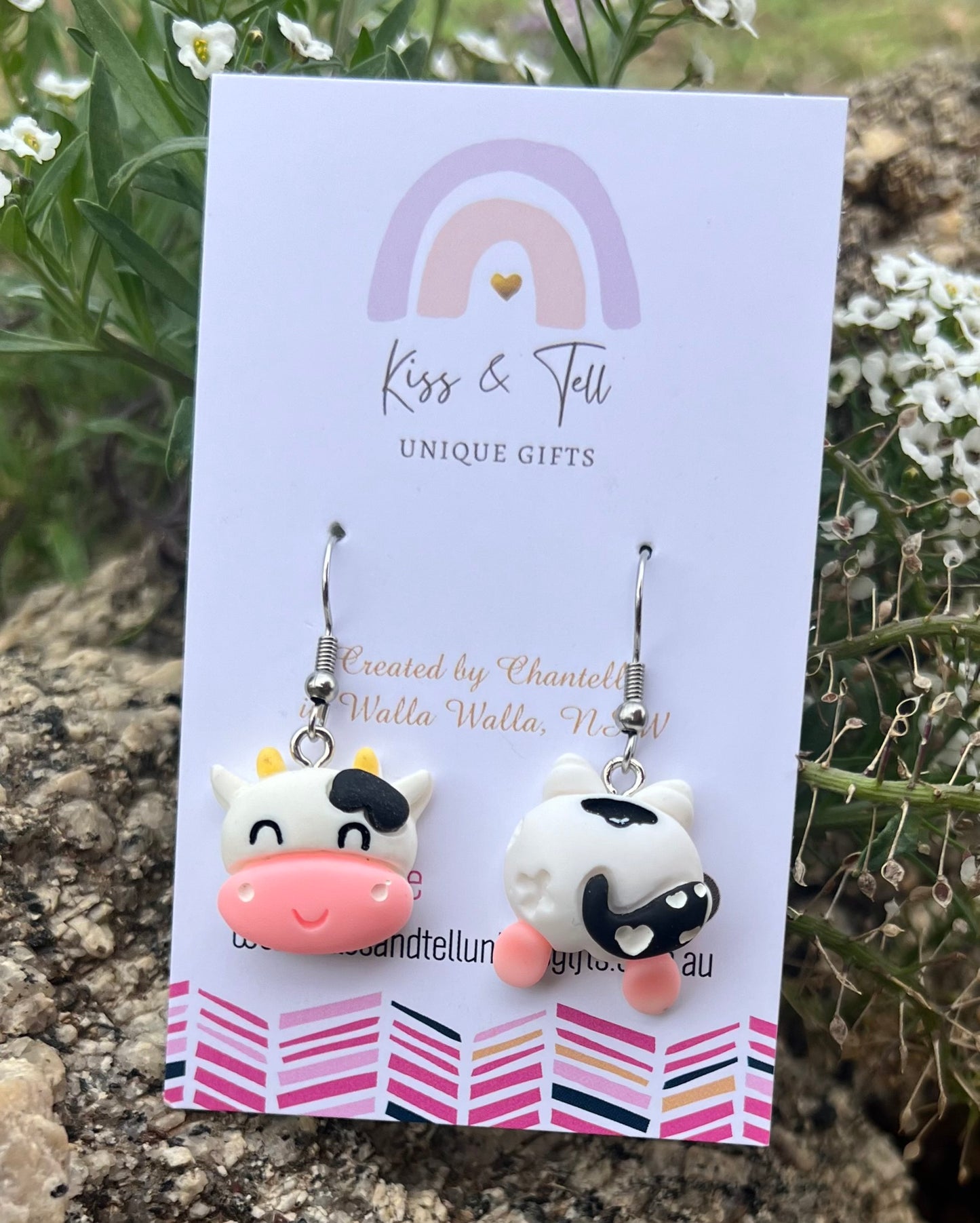 3D Cow Dangle Earrings