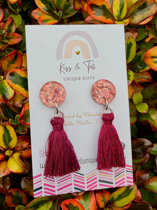 Rose Glitter Tassel-Drop Earrings