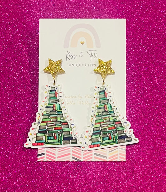 Book Christmas Tree Earrings