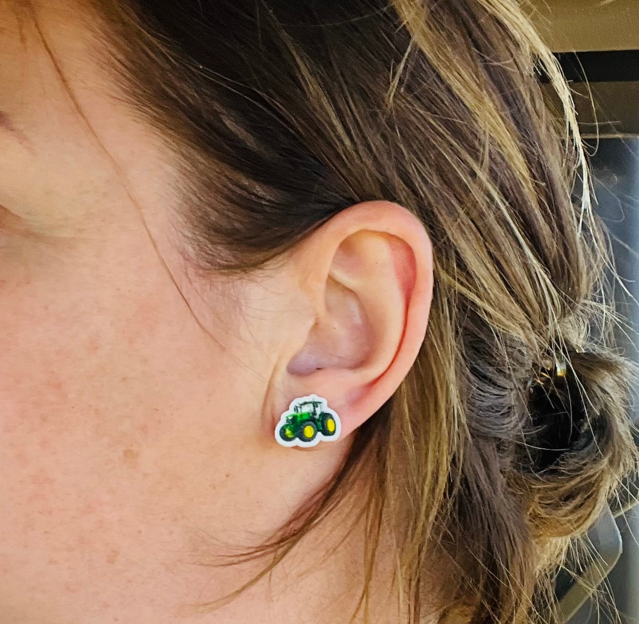 Green Tractor Stud Earrings