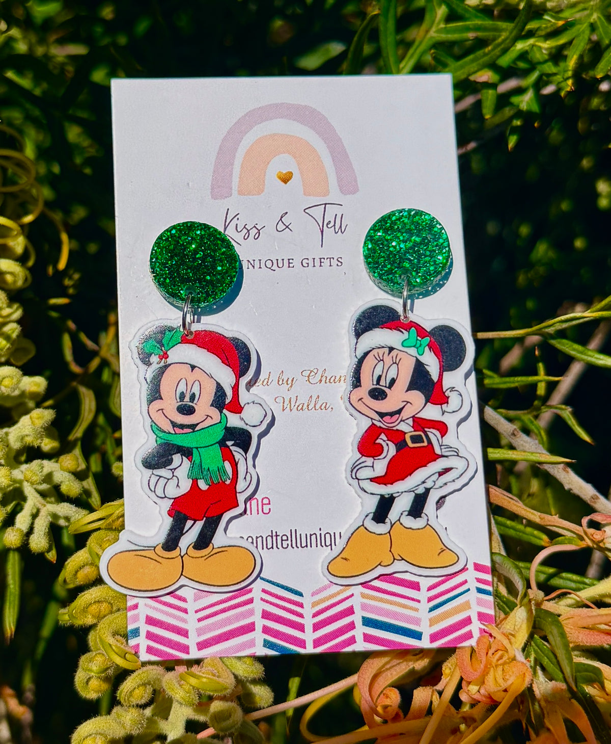 Christmas Minnie & Mickey Dangle Earrings