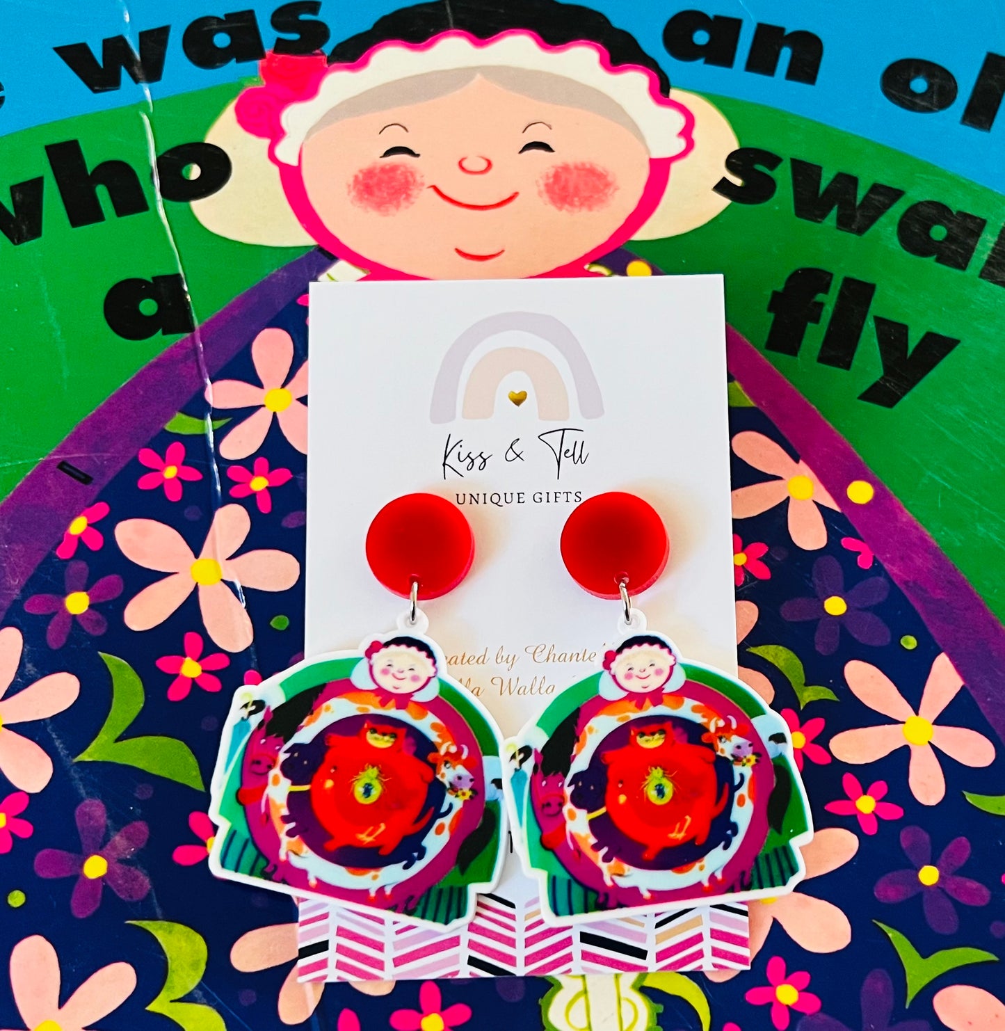 Old Lady Who Swallowed a Fly Book Earrings