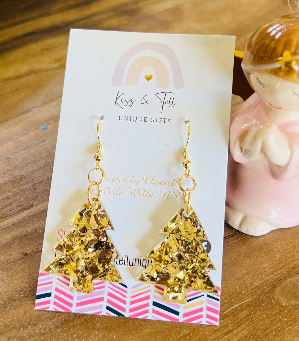 * LAST ONE *  Gold Glitter Acrylic Christmas Tree Earrings