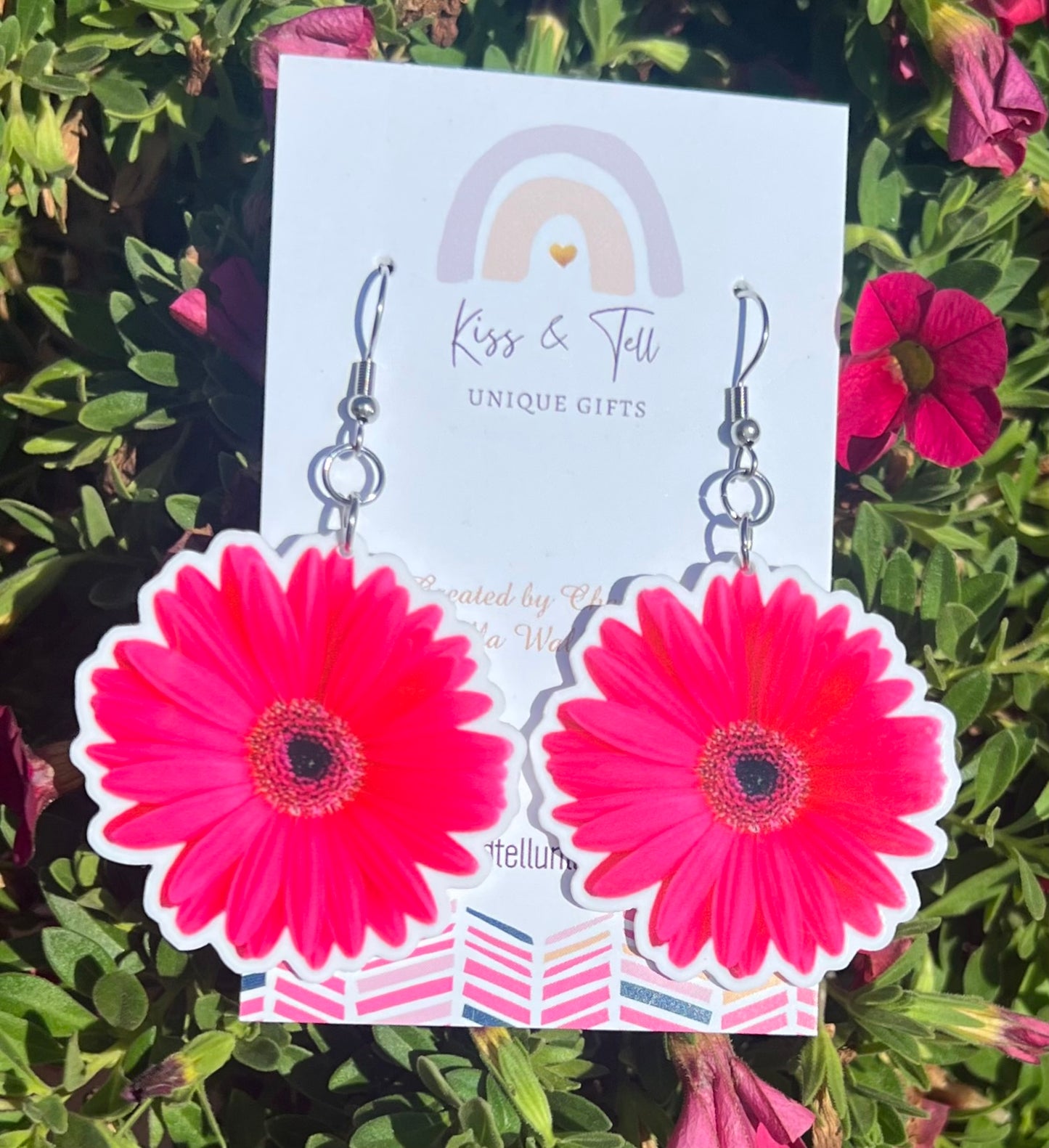 Pink Gerbera Flower Dangle Earrings