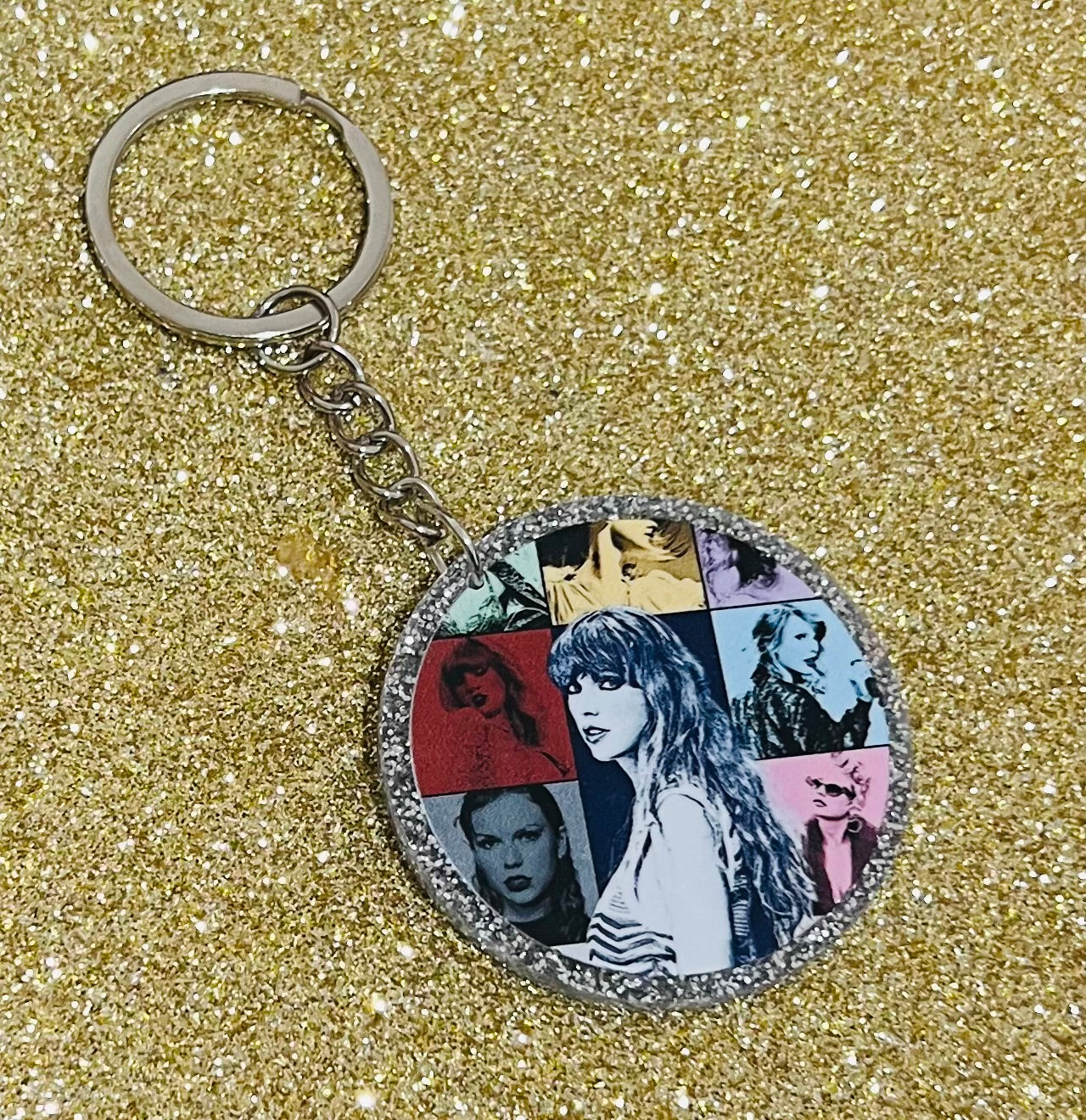 Taylor Swift Silver Glitter Keyring