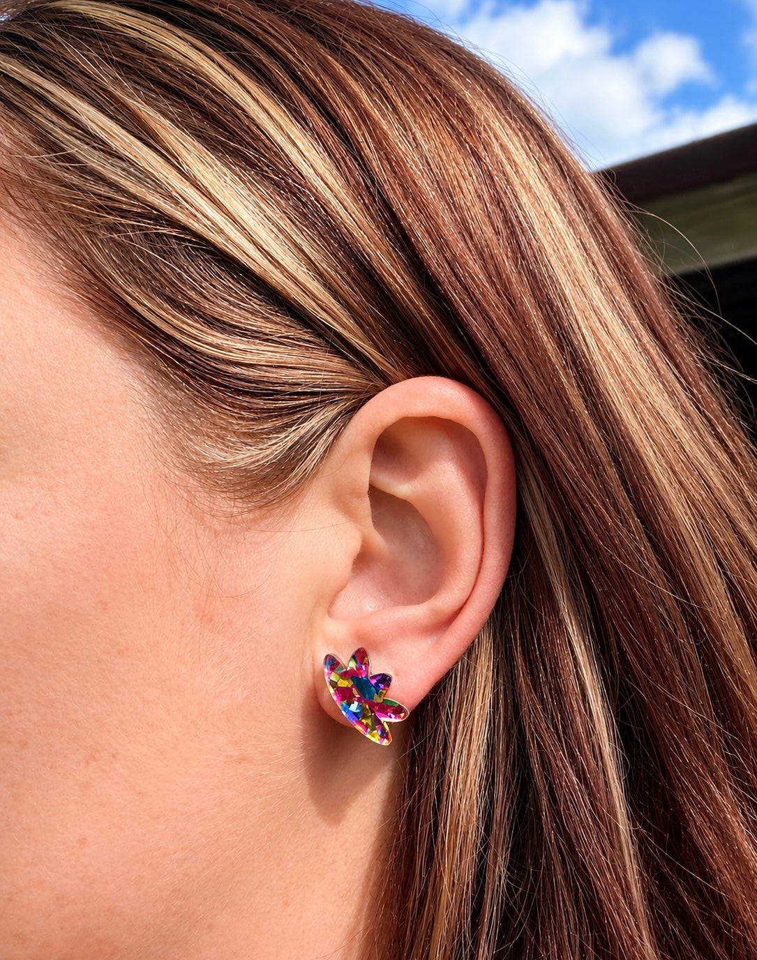 Rainbow Glitter Acrylic Stud Earrings