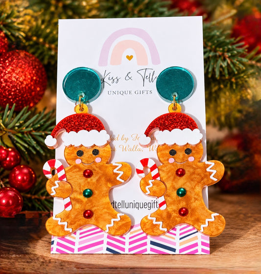 NEW Gingerbread Man Acrylic Dangle Earrings