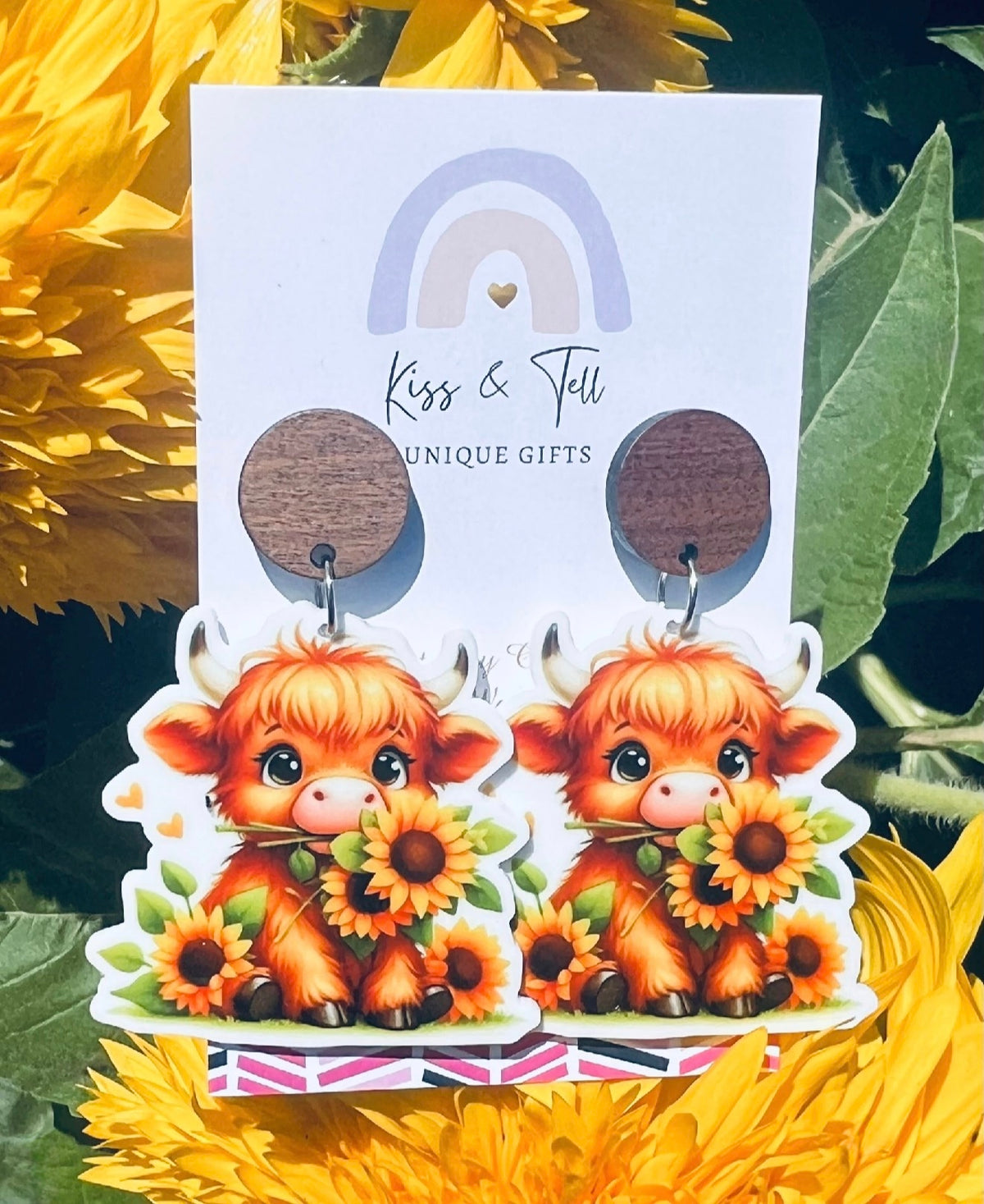 Sunflower Cow Dangle Earrings