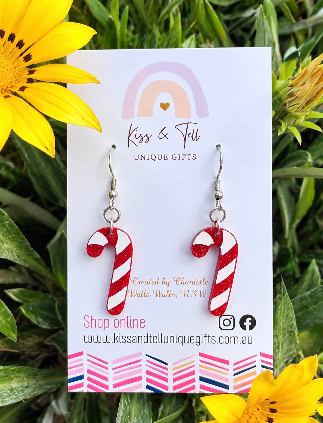Small Acrylic Candy Cane Dangle Earrings