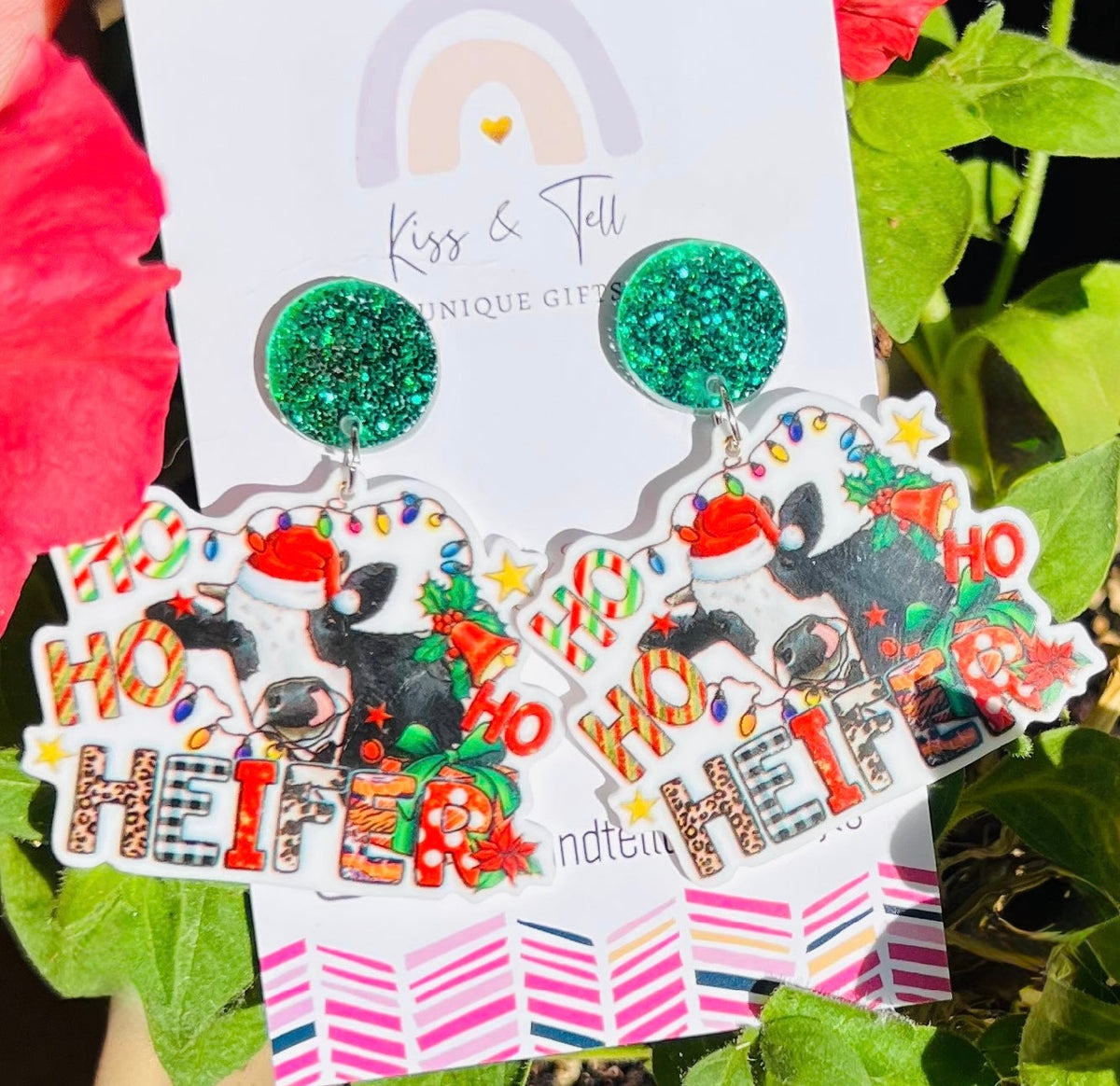 Christmas Ho Ho Cow Dangle Earrings