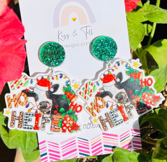 Christmas Ho Ho Cow Dangle Earrings