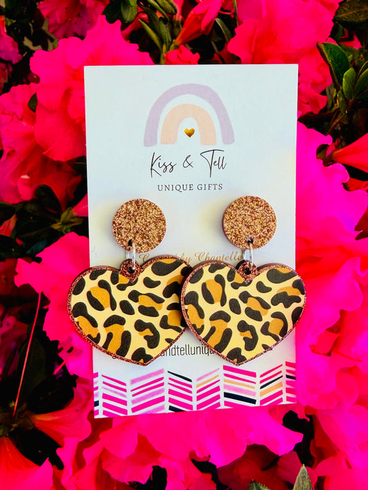 * SALE *  Leopard Print Heart Dangle Earrings