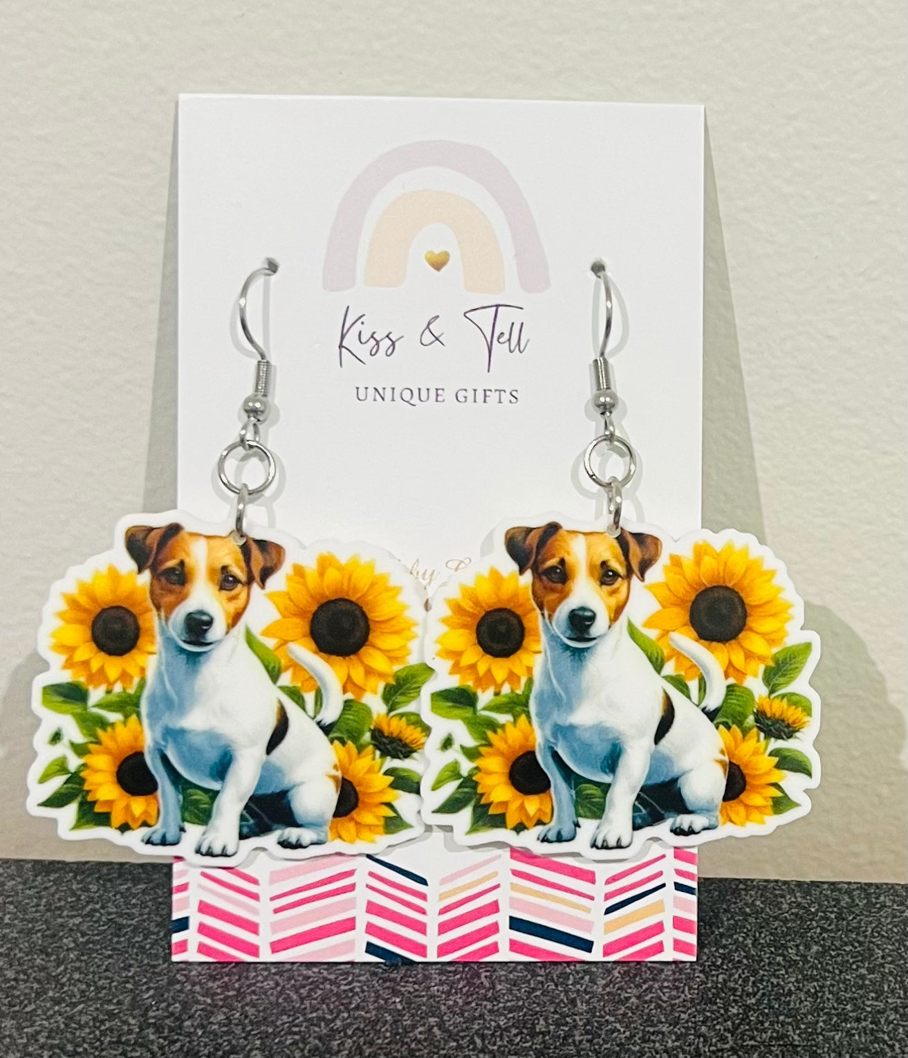 Jack Russell Sunflower Dangle Earrings