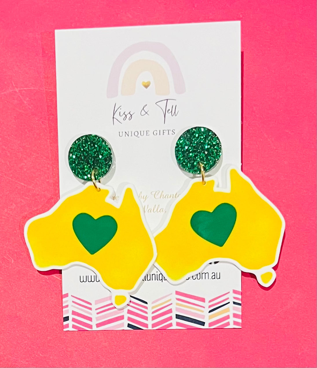 Green & Gold Aussie Dangle Earrings