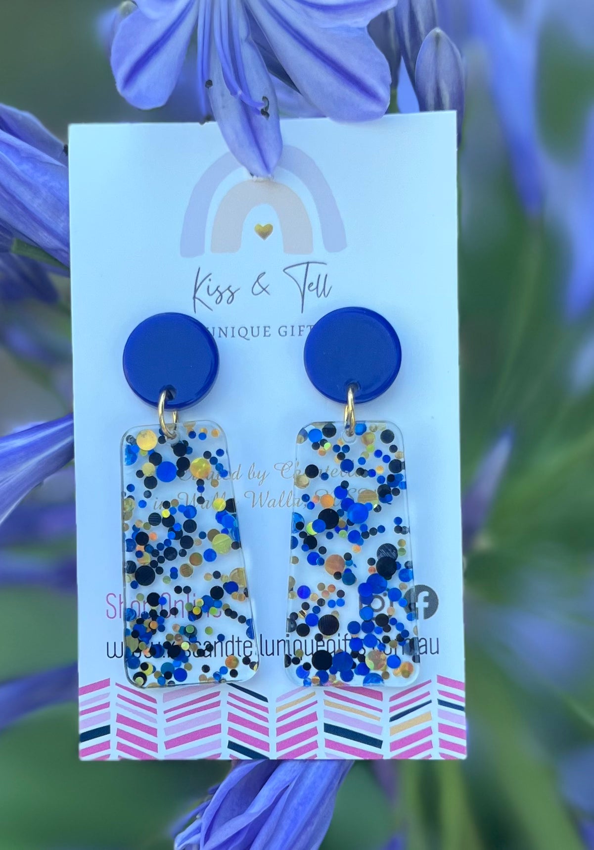 Blue & Gold Glitter Drop Earrings