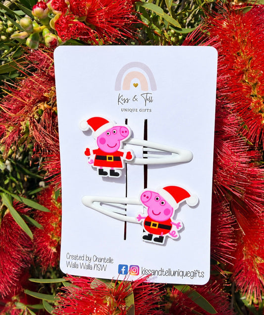 Christmas Peppa & George Pig Hair Clip Set