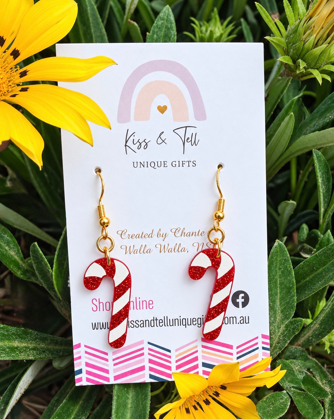 Small Acrylic Candy Cane Dangle Earrings