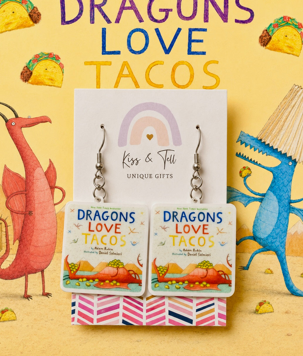 'Dragons Love Tacos' Book Dangle Earrings
