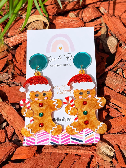 NEW Gingerbread Man Acrylic Dangle Earrings