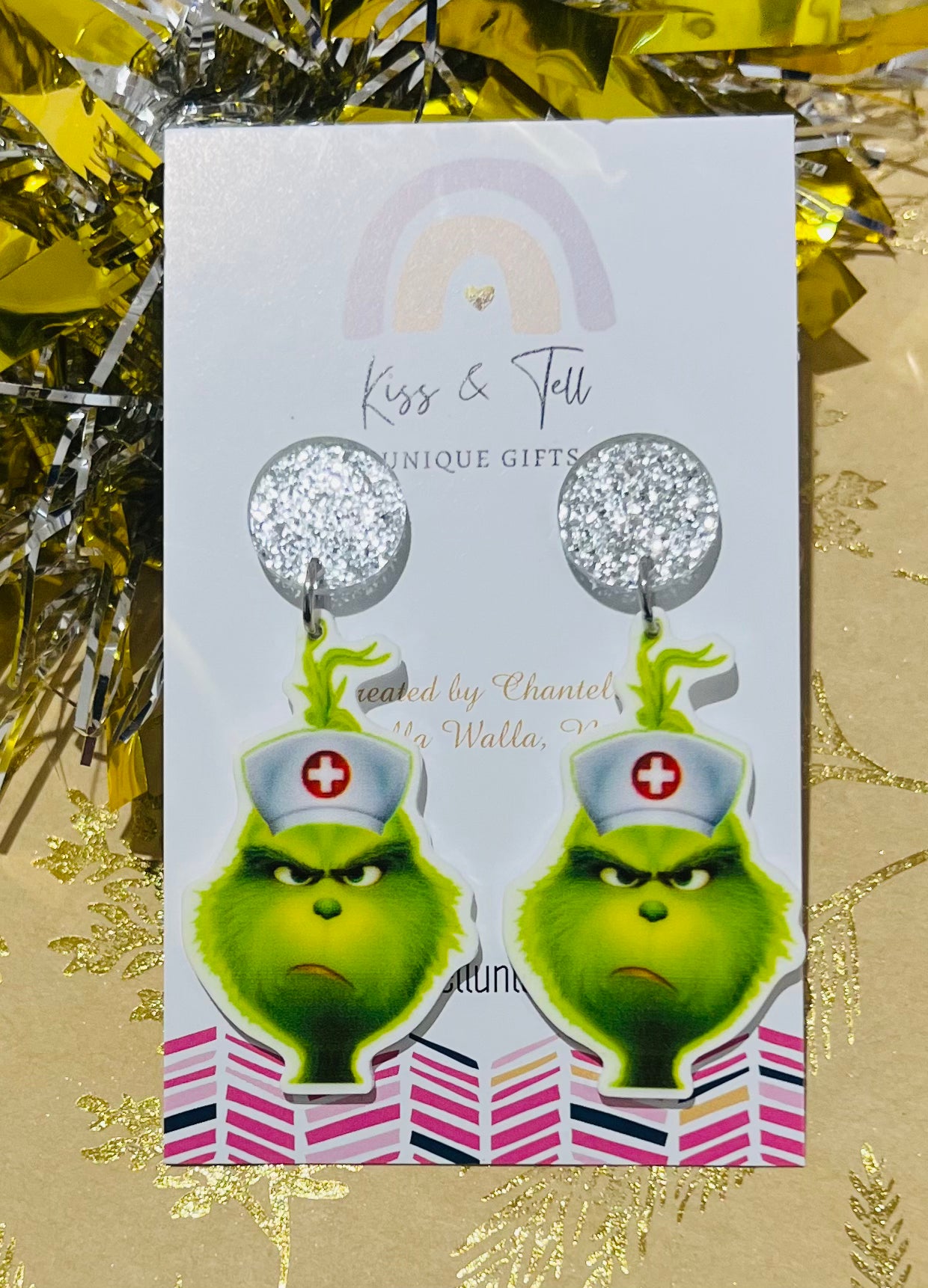 Medical Grinch Dangle Earrings