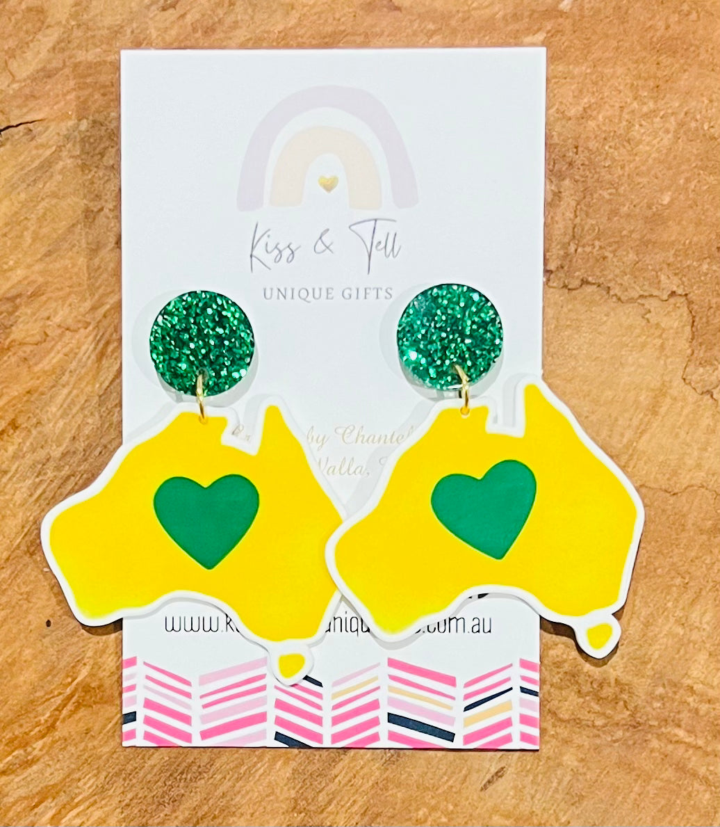 Green & Gold Aussie Dangle Earrings