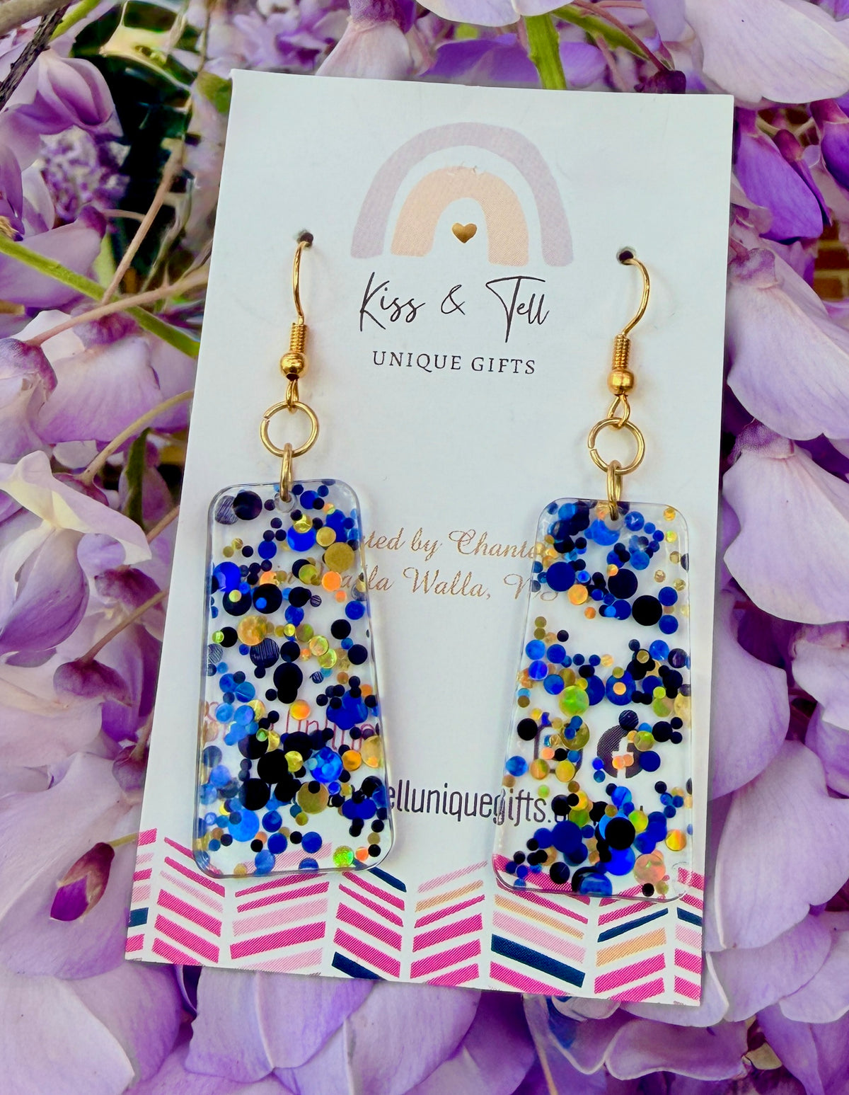 Blue & Gold Glitter Drop Earrings
