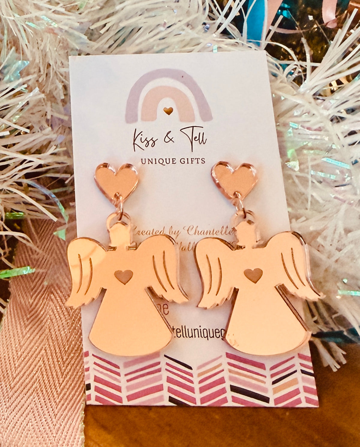 Sparkling Gold Glitter Angel Dangle Earrings