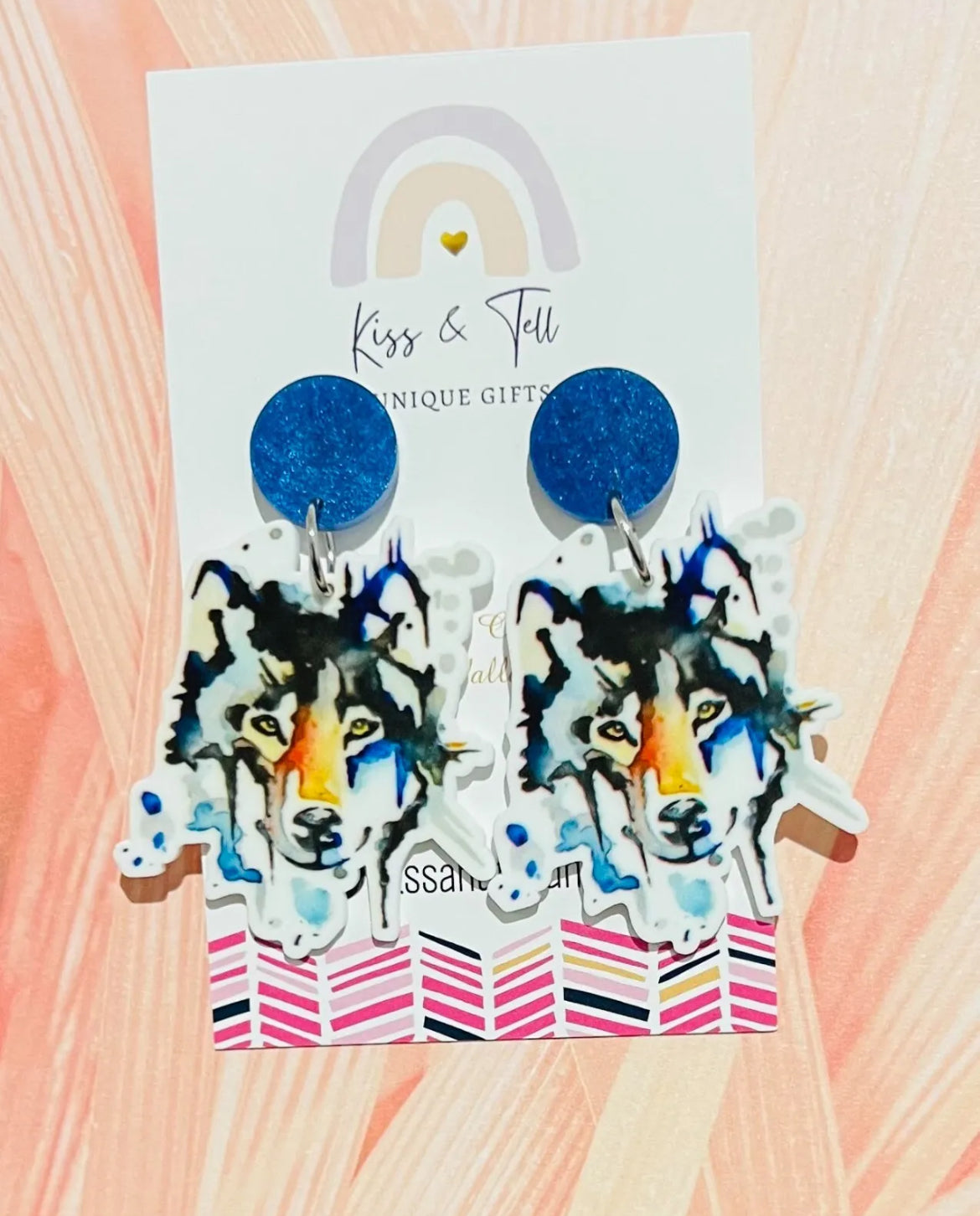 Watercolour Wolf Dangle Earrings