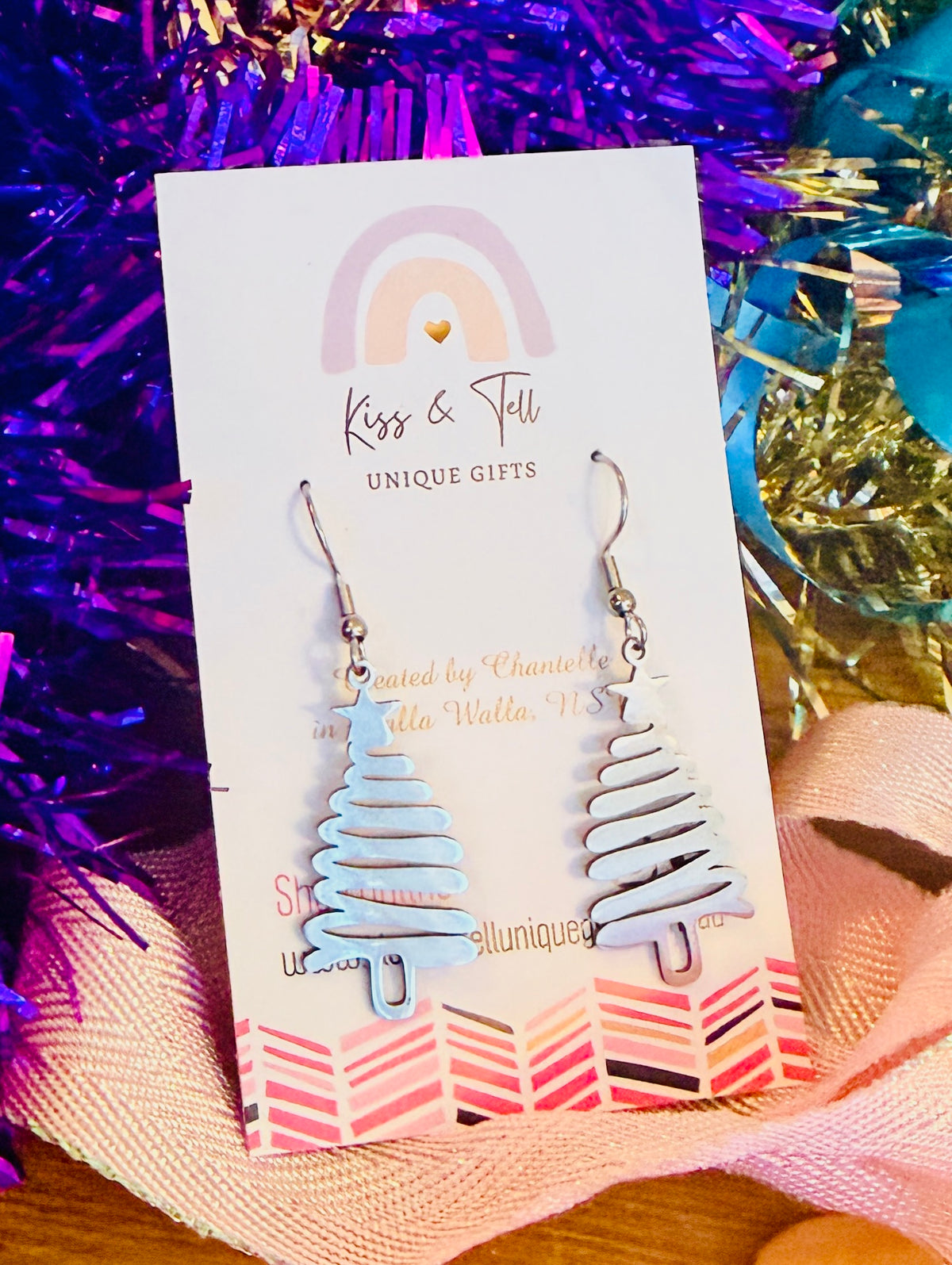 Silver Christmas Tree Dangle Earrings