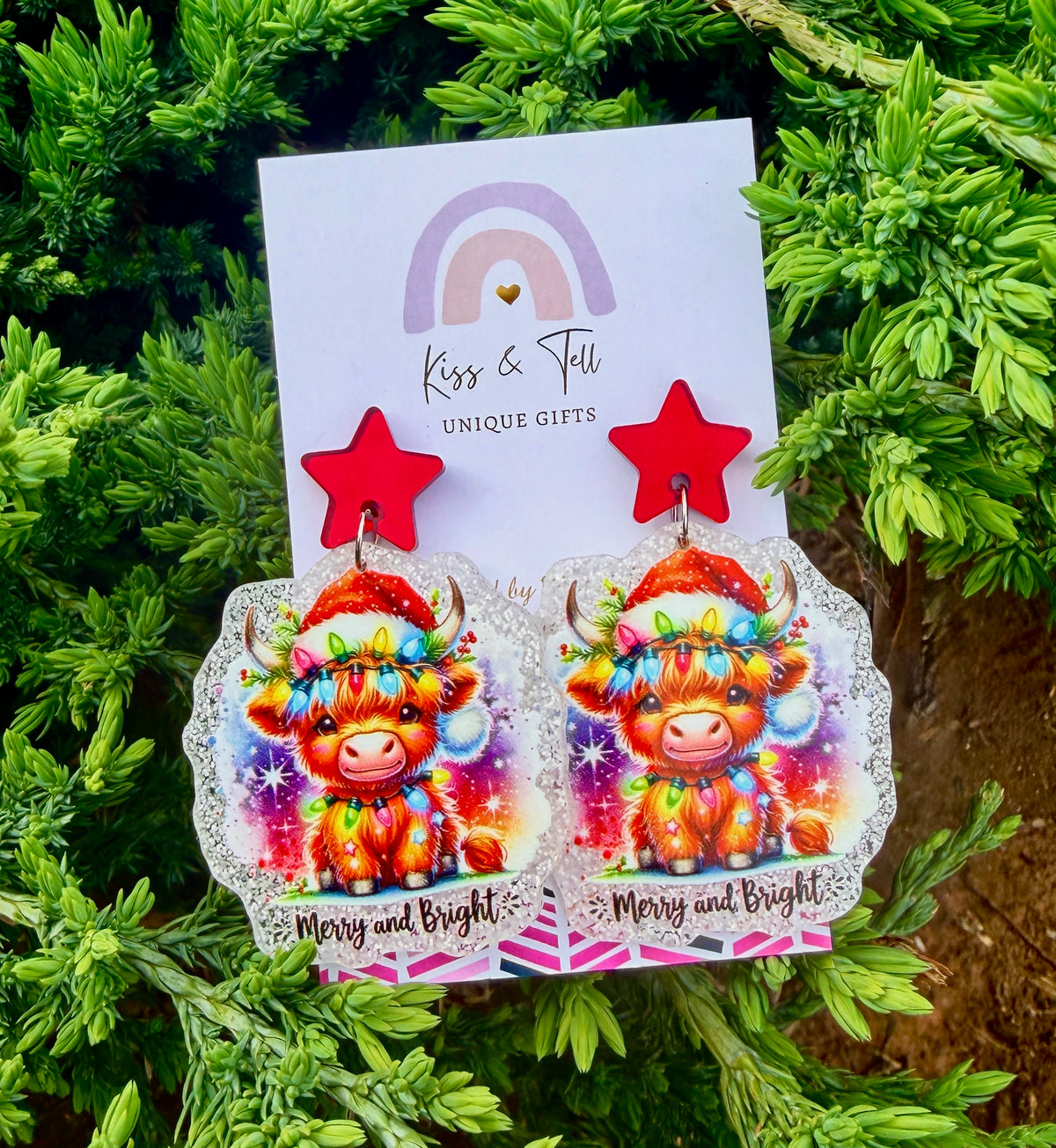 NEW Christmas Cow Glitter Dangle Earrings