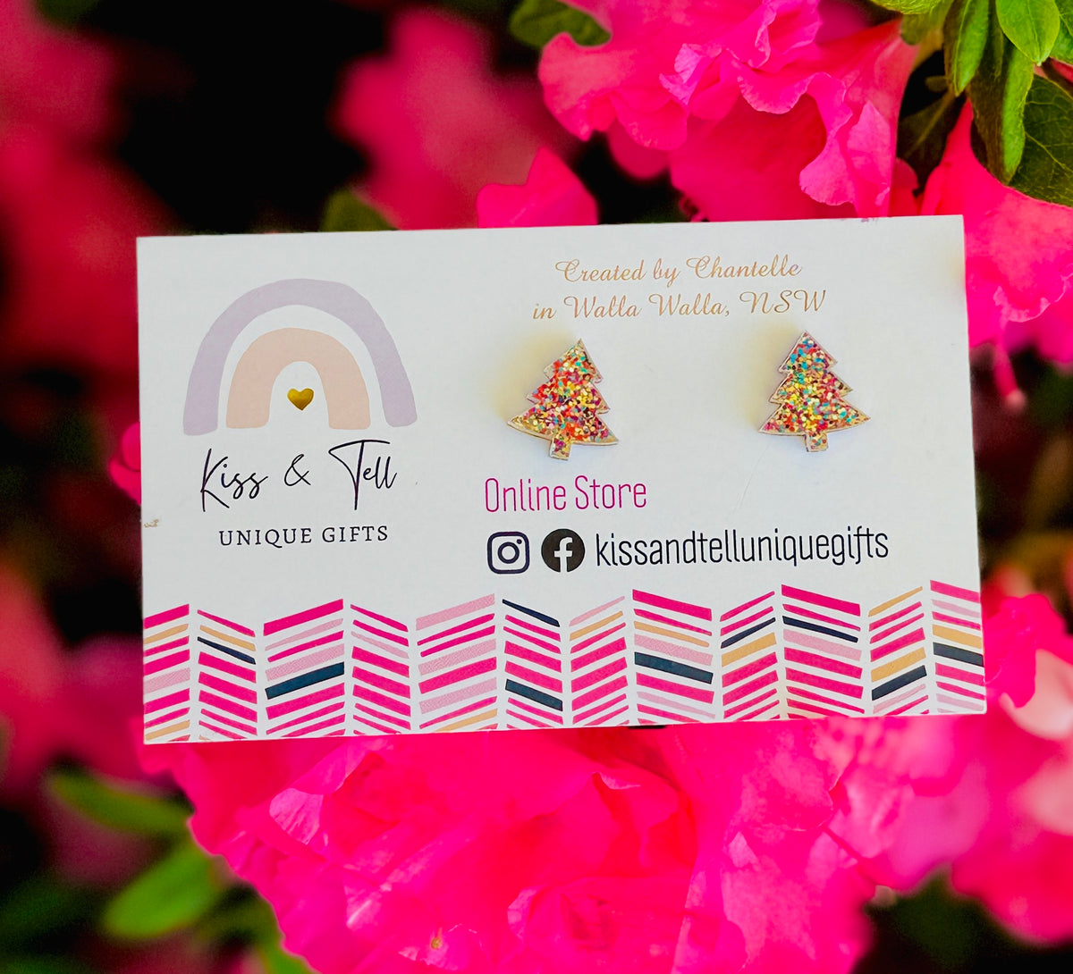Small Rainbow Glitter Christmas Tree Stud Earrings