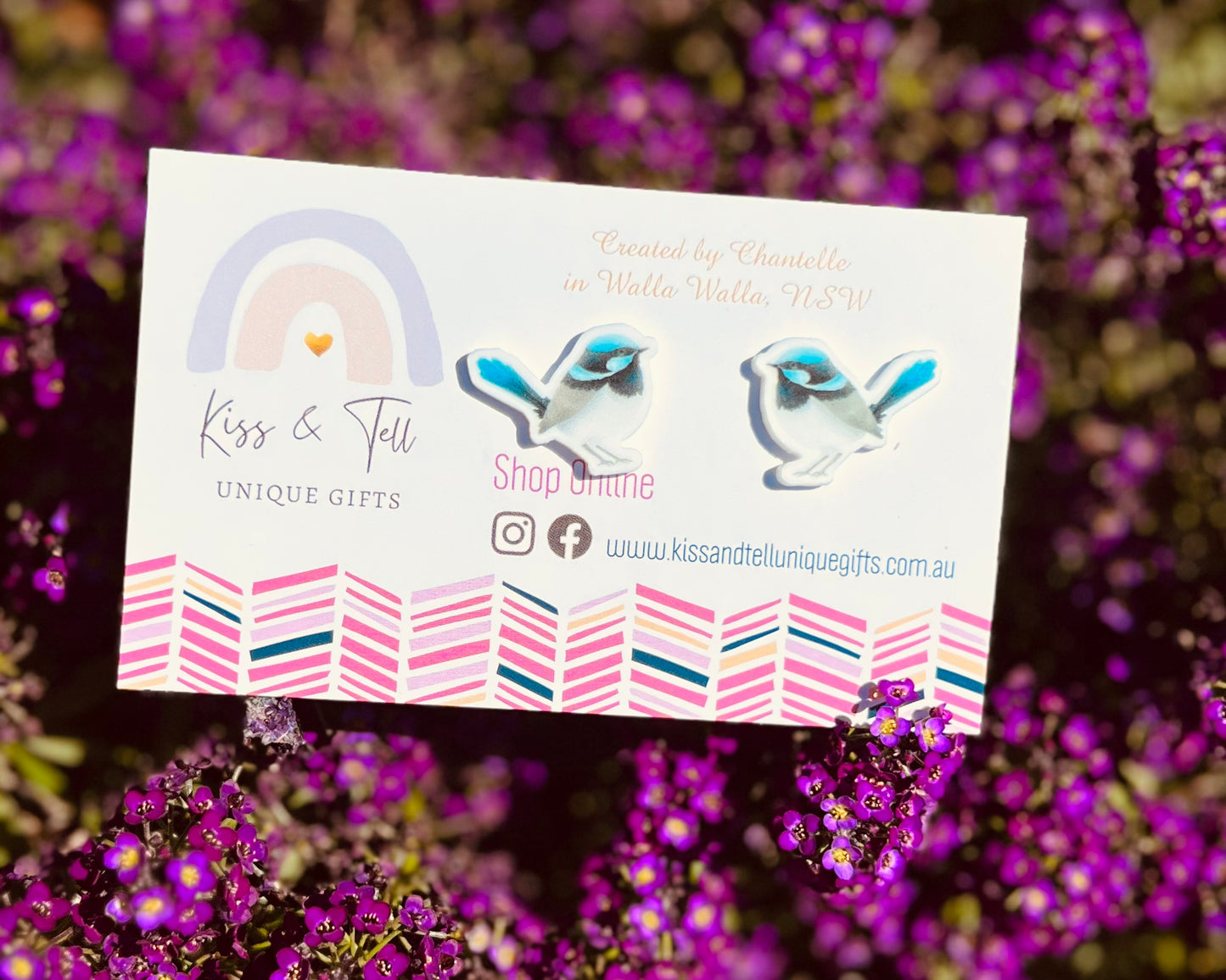 Blue Fairy-Wren Bird Stud Earrings