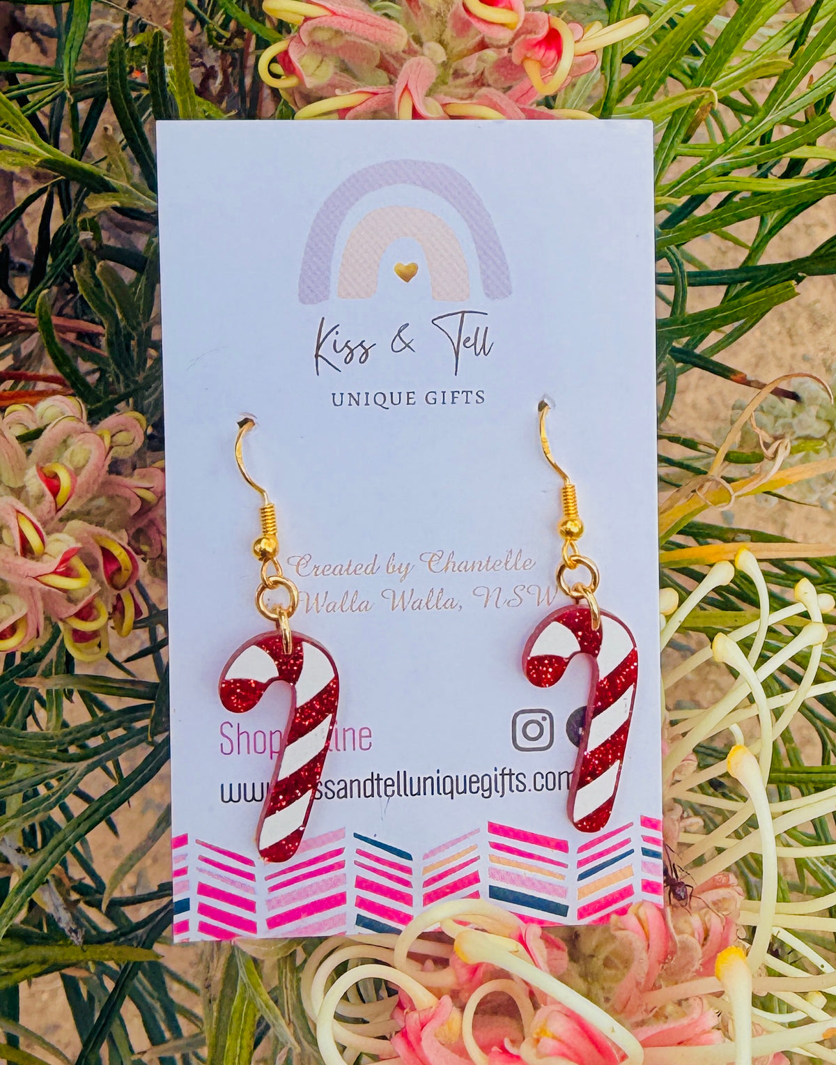 Small Acrylic Candy Cane Dangle Earrings