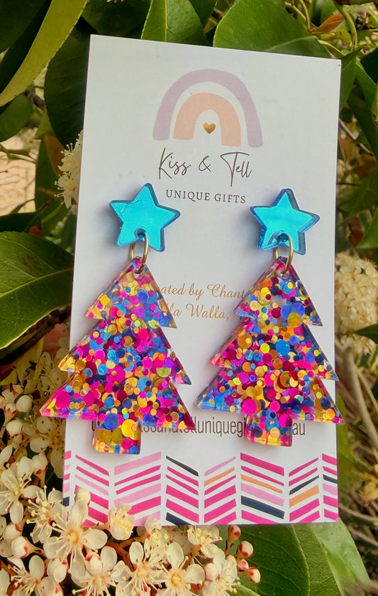 Confetti Glitter Acrylic Christmas Tree Earrings