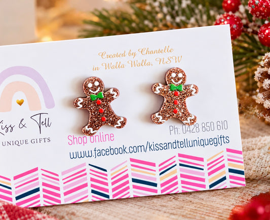 Acrylic Gingerbread Man Stud Earrings