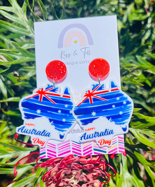 Happy Australia Day Map Earrings