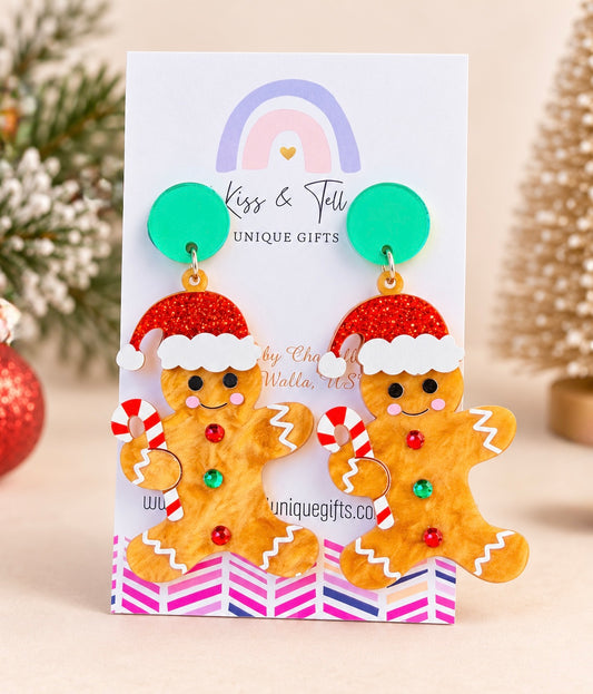 NEW Gingerbread Man Acrylic Dangle Earrings