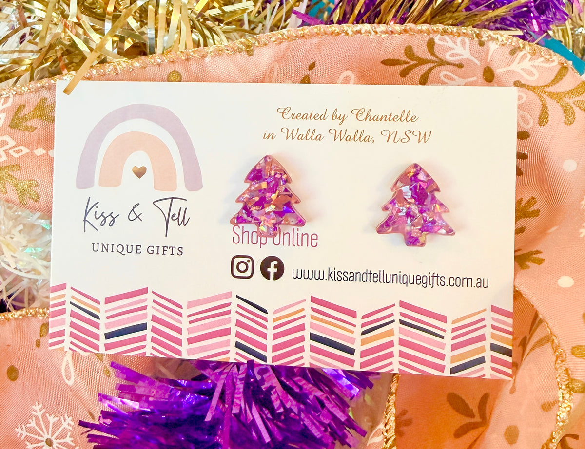 Chunky Glitter Christmas Tree Stud Earrings