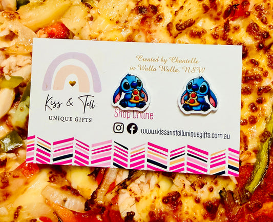 Stitch with Pizza Stud Earrings