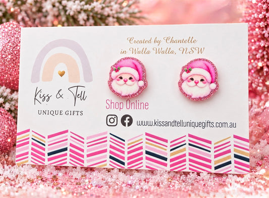 Pretty Pink Glitter Santa Stud Earrings