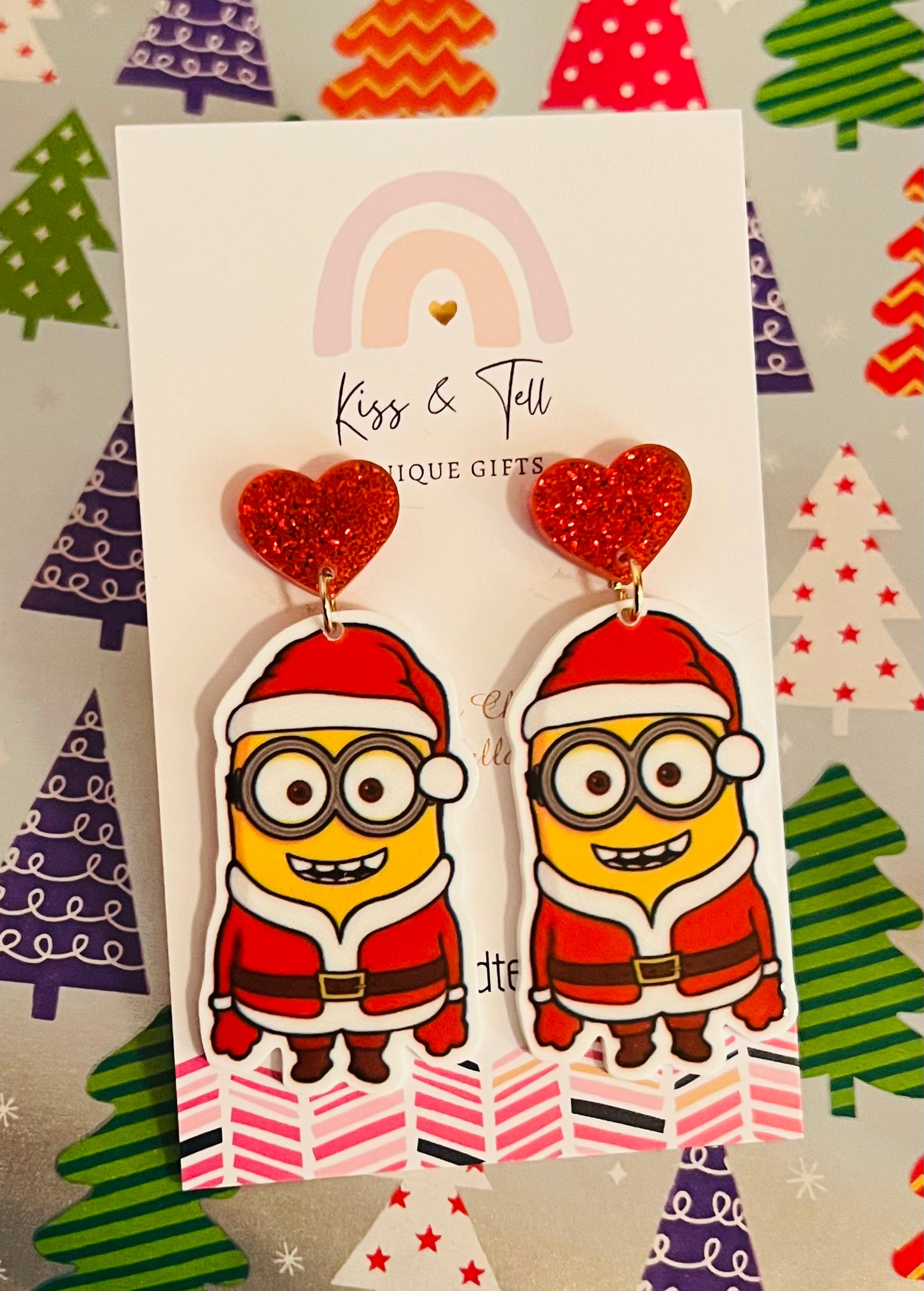 Christmas Minion Heart-Drop Earrings