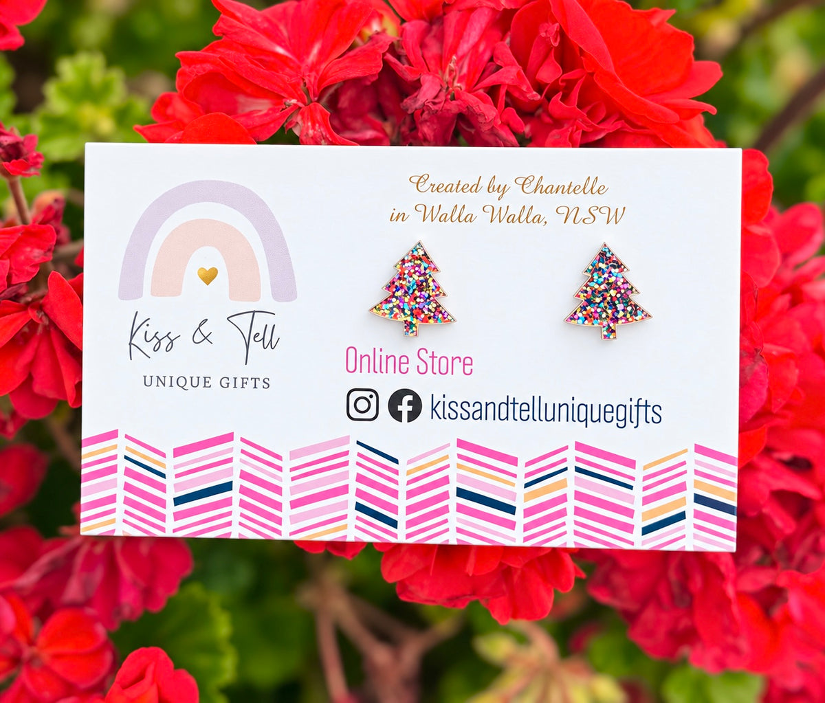 Small Rainbow Glitter Christmas Tree Stud Earrings