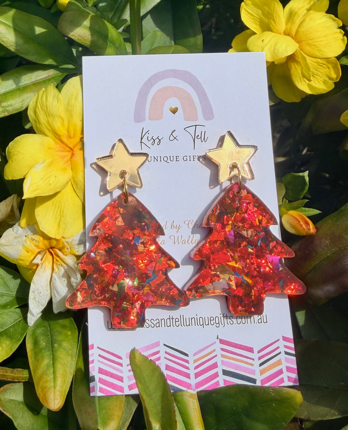 Red Glitter Acrylic Christmas Tree Earrings