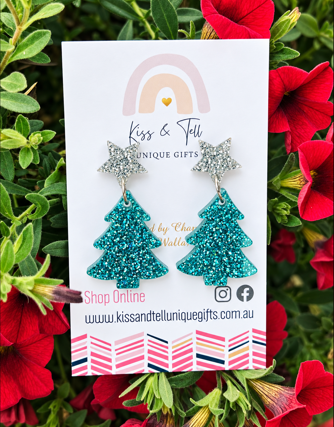 Turquoise Glitter Christmas Tree Dangle Earrings
